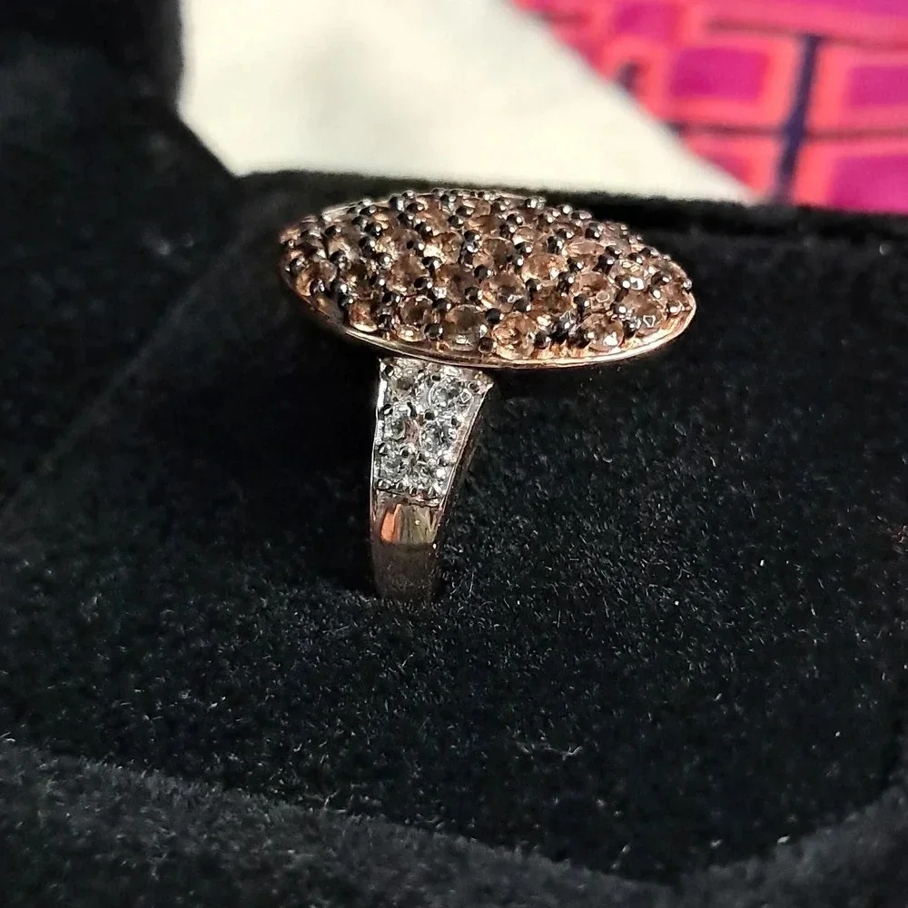 Andalusite and Natural White Zircon Cluster Ring